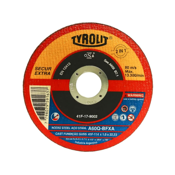 DISCO DE CORTE TYROLIT 4.1/2 X 1,6 A46QBFXA